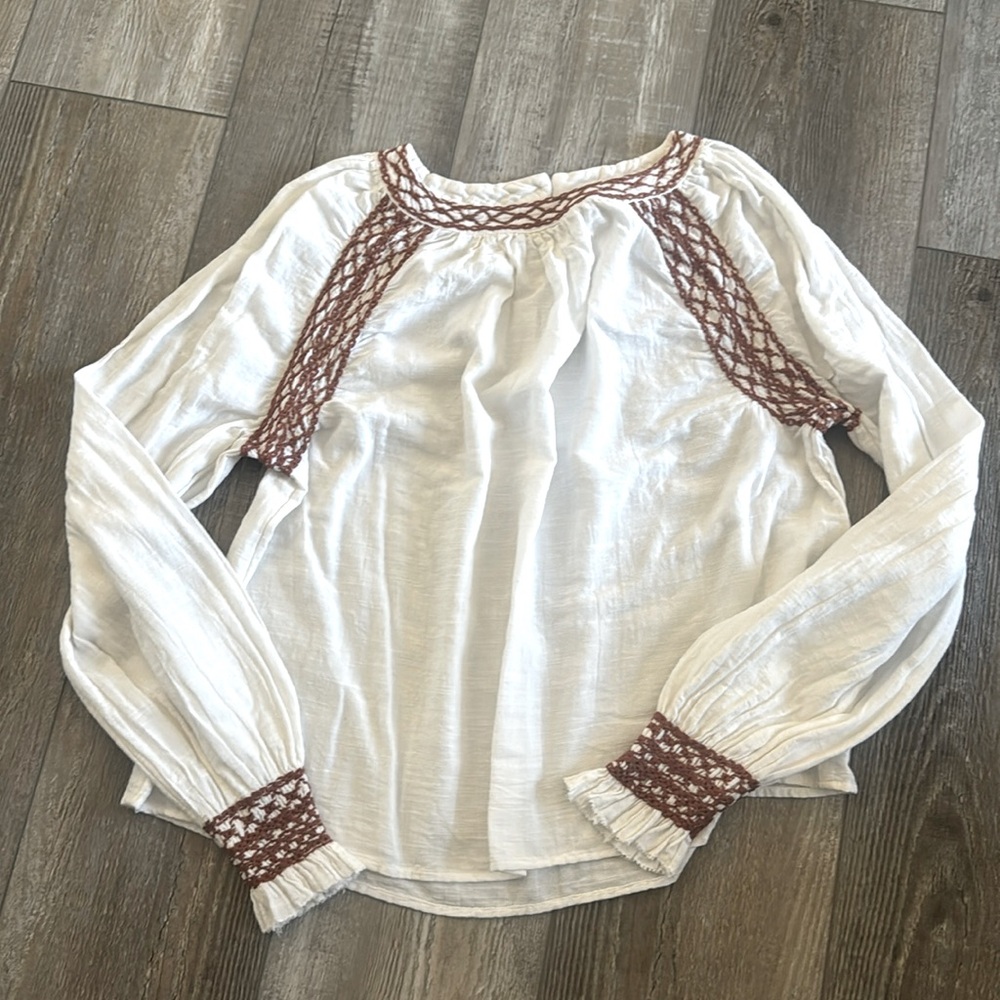 Faherty Arles embroidered long sleeve blouse size large
